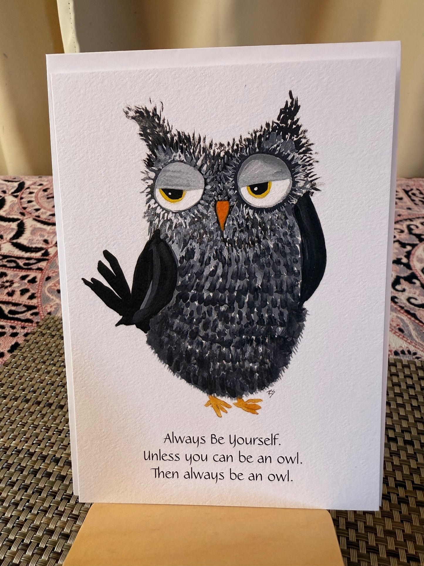 Fuzzy Grey Owl Whimsical 5 X 7 Card With Quote