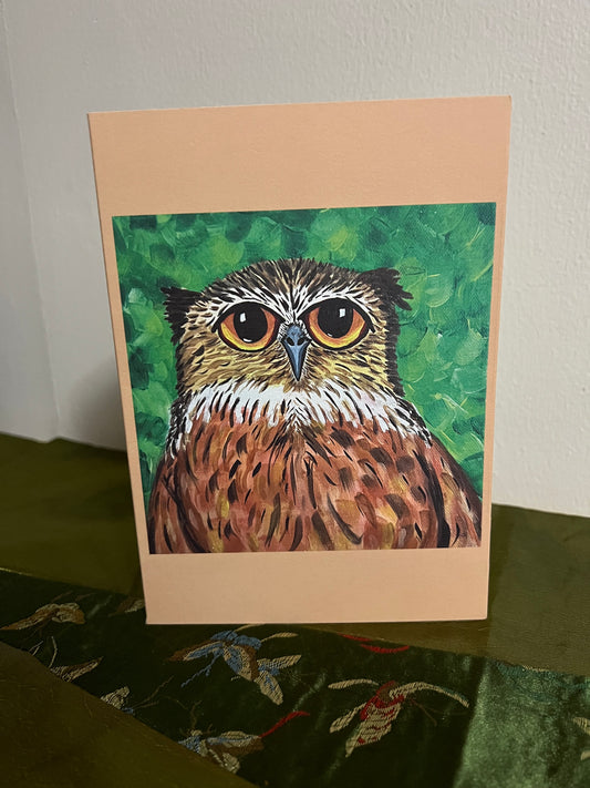 Little Brown Owl 5×7 Folded Greeting Card – Nature-Inspired Full-Color Art