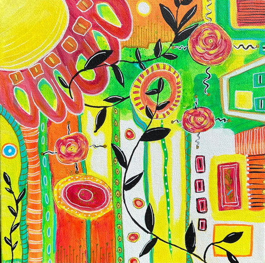 "Sunshine Garden" - 5×7 Abstract Watercolor & Pen Greeting Card – Whimsical Geometric Art (Copy)