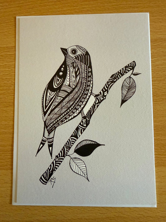 Sparrow Pen and Ink Art Card – 5x7 Bird Illustration on Eco-Friendly Paper