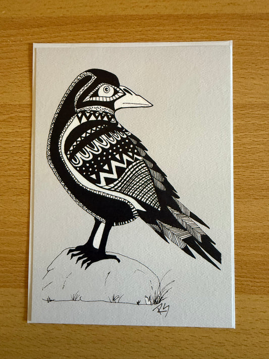 Raven Pen and Ink Art Card – 5x7 Bird Illustration on Eco-Friendly Paper