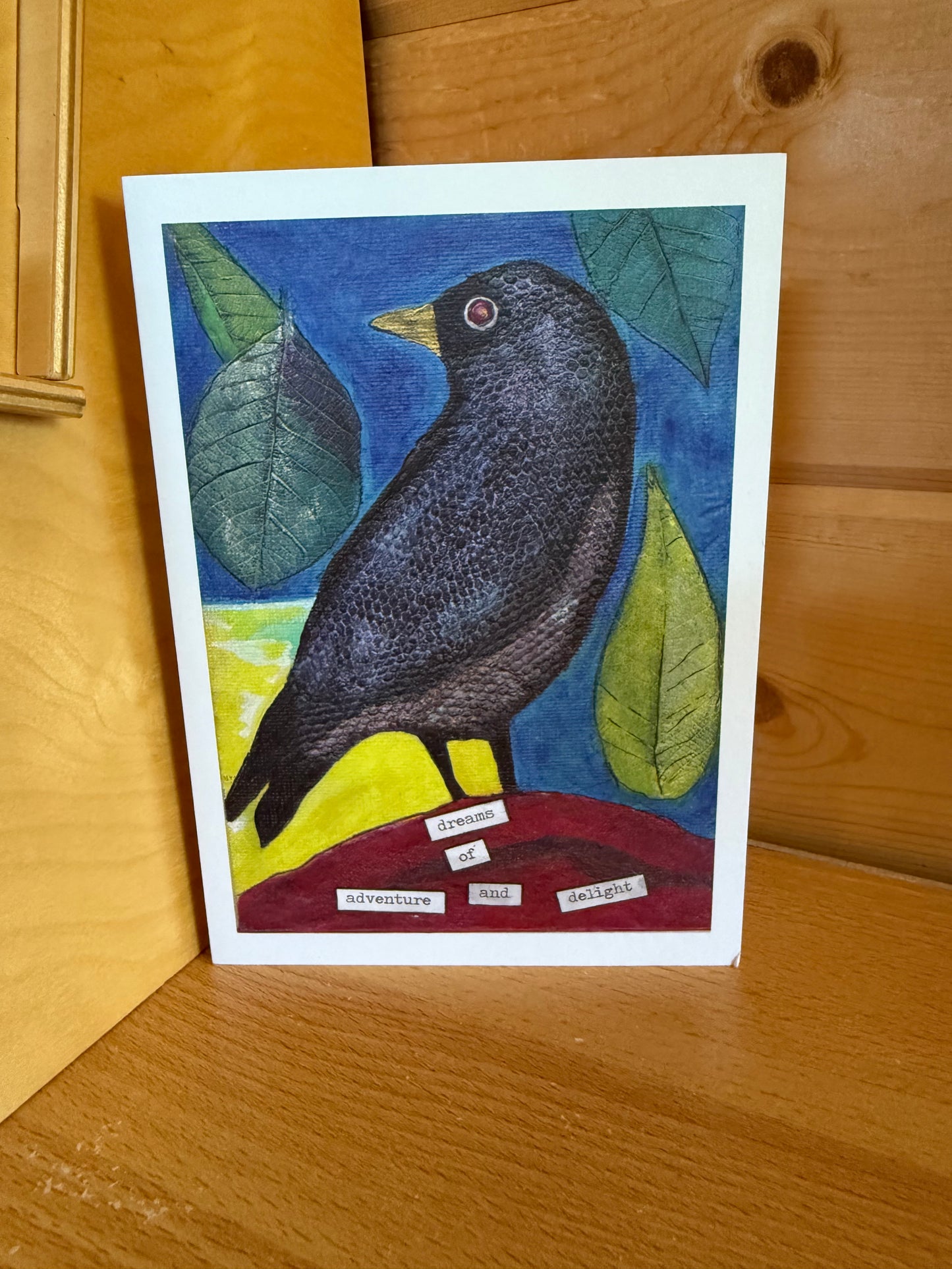 Raven Art Card – Mixed Media Collage Greeting or Frameable Print