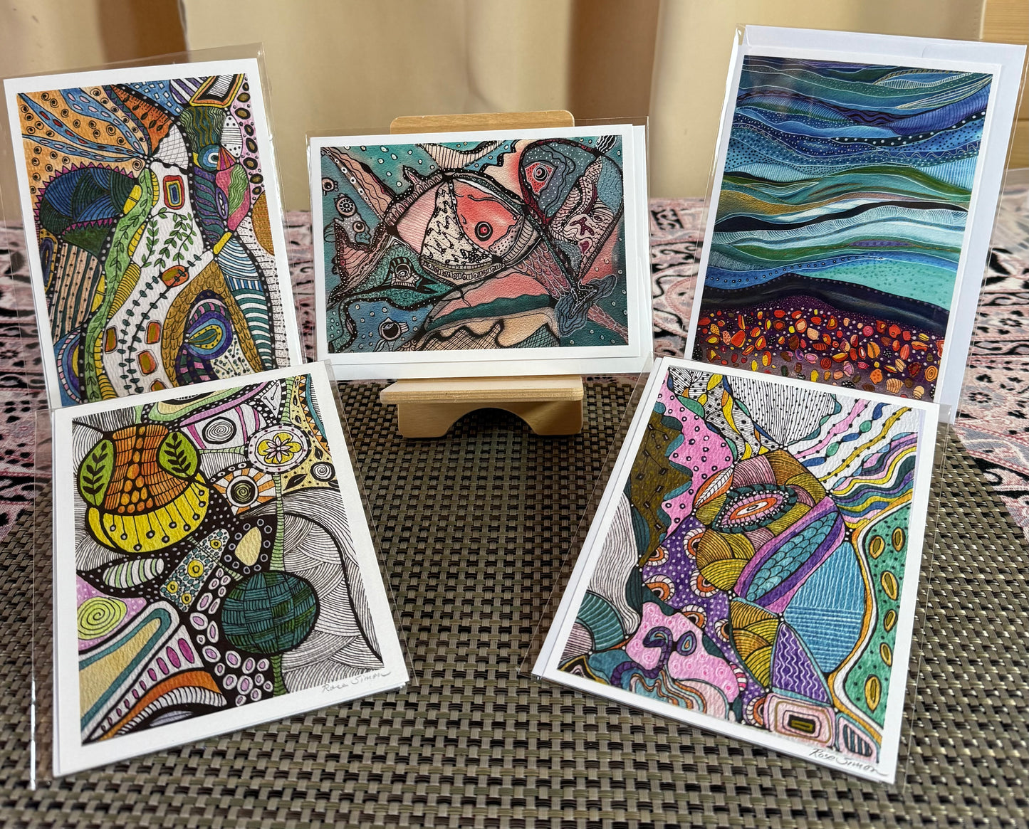 Whimsical Abstract Art Cards - Tranquil Teals