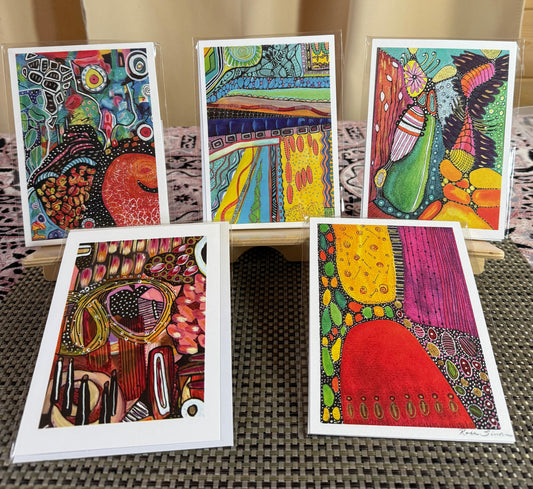 Whimsical Abstract Art Cards – Vibrant Reds