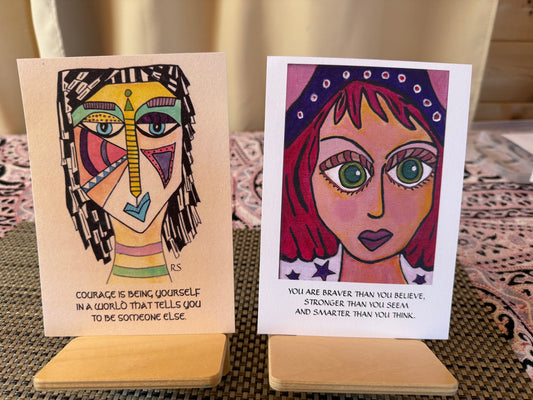 Gift Card Set – Abstract Women Art with Inspiring Quotes | Set of 2