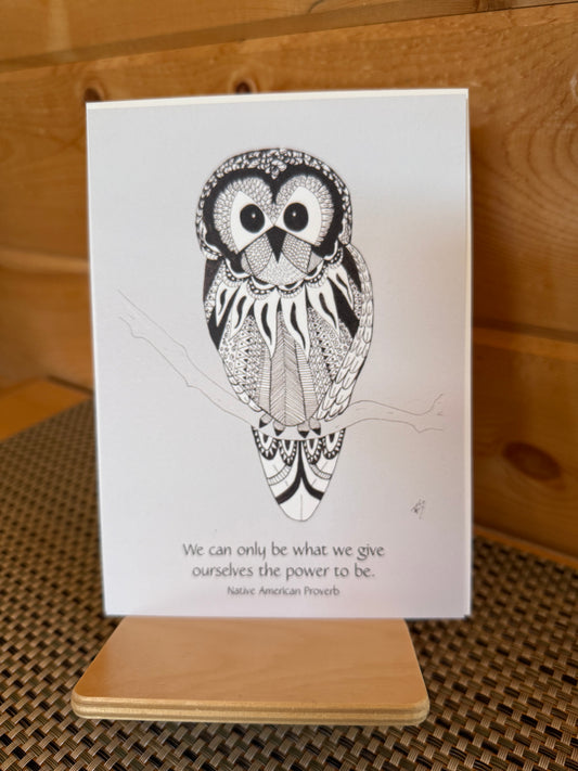 5×7 Pen & Ink Owl Mini Print with Inspiring Quote