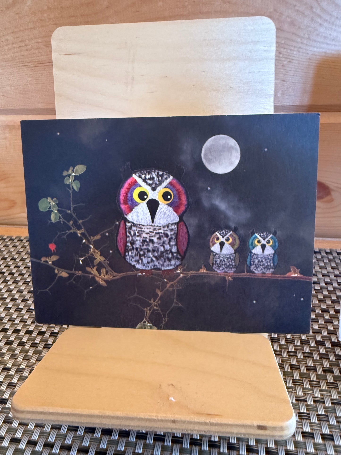 Mama Owl & Owlets Greeting Cards – Daylight & Moonlight Whimsy Art Cards