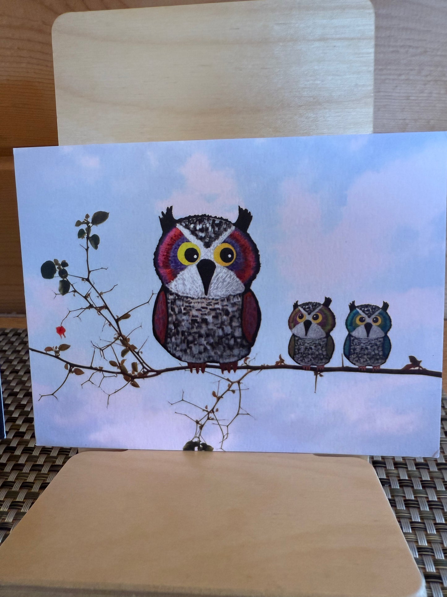 Mama Owl & Owlets Greeting Cards – Daylight & Moonlight Whimsy Art Cards
