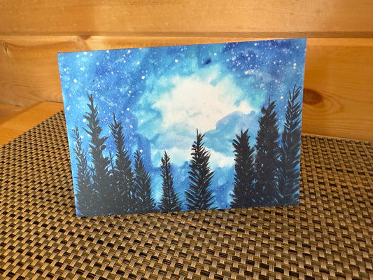 Fir Trees Under a Moonlit Sky – 5x7 Nature Lover Greeting Card