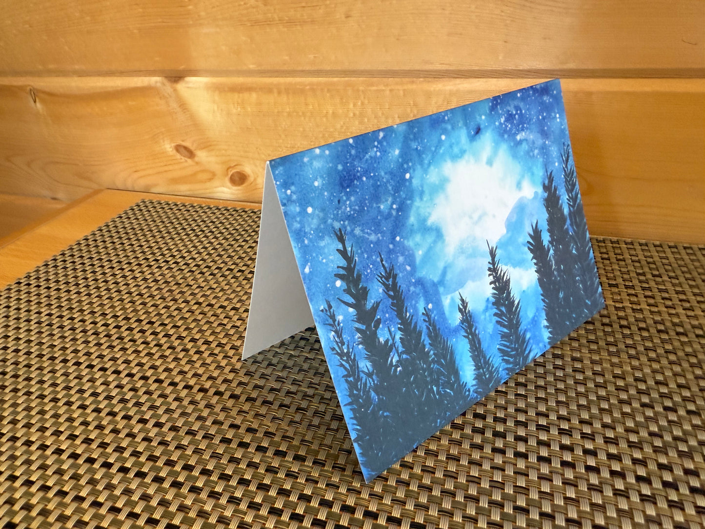 Fir Trees Under a Moonlit Sky – 5x7 Nature Lover Greeting Card
