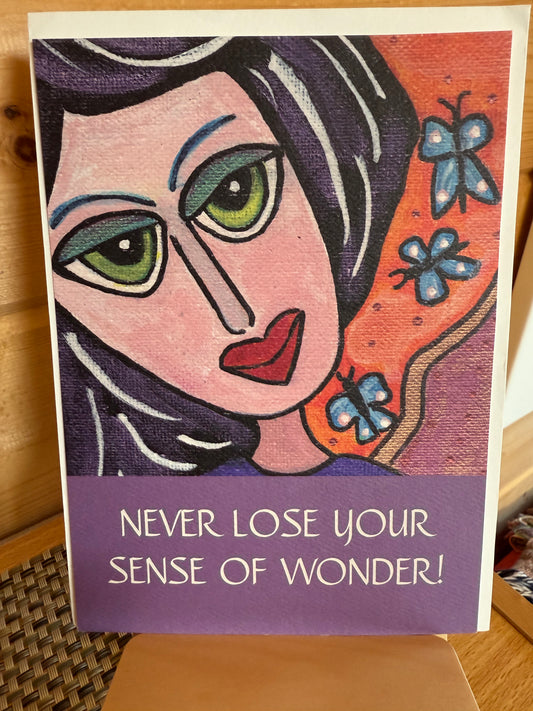 Whimsical Woman with Butterflies – Inspirational 5x7 Card for Women