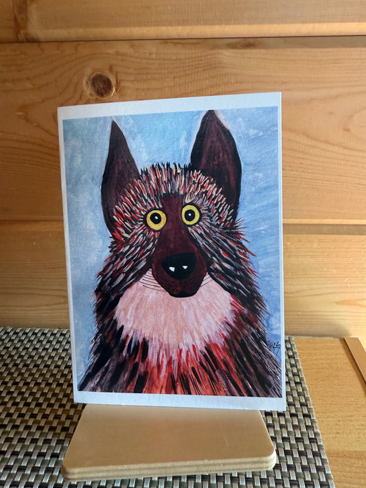 Whimsical German Shepherd Greeting Card – Shaggy Dog Art for Dog Lovers