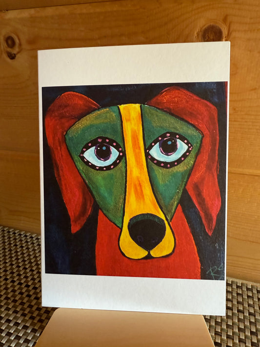 Colorful Red Beagle Greeting Card – Whimsical Dog Art 5×7 (Copy)