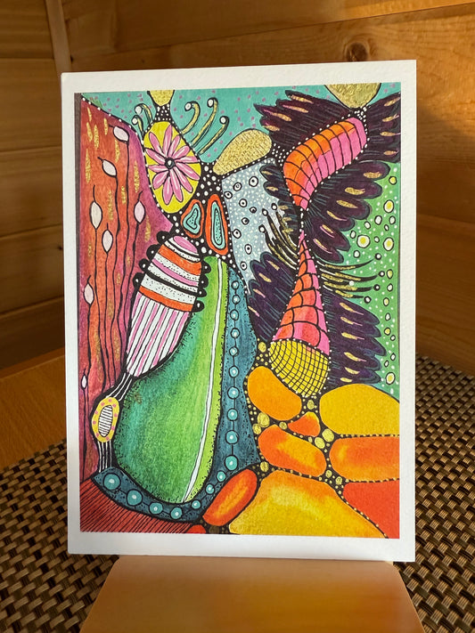 "Within A Dream" - 5×7 Abstract Watercolor & Pen Greeting Card – Whimsical Geometric Art