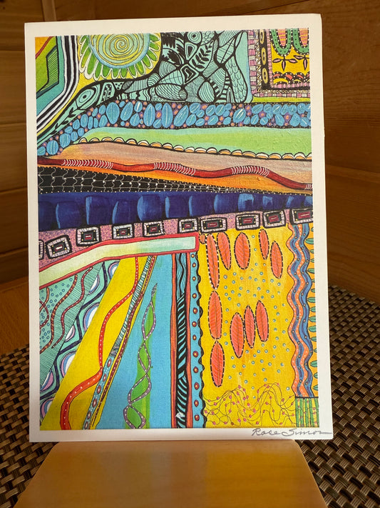 "Under the Layers" - 5×7 Abstract Watercolor & Pen Greeting Card – Whimsical Geometric Art