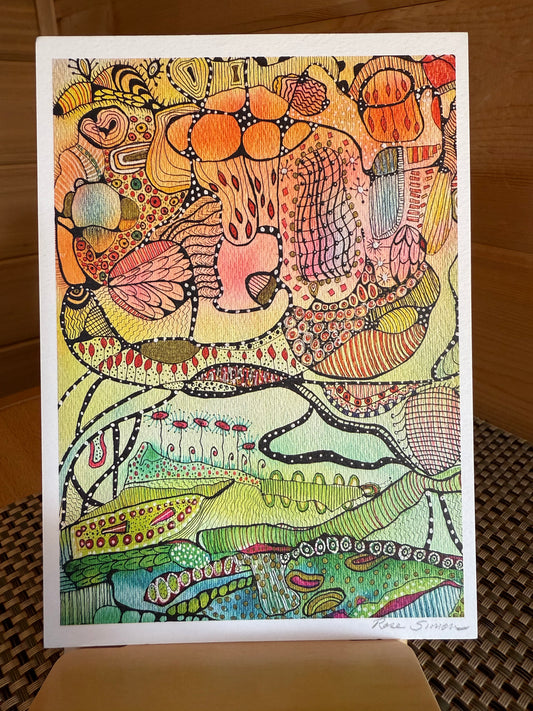 "Spring Thoughts" - 5×7 Abstract Watercolor & Pen Greeting Card – Whimsical Geometric Art