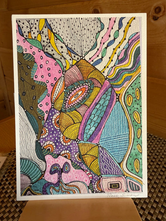"Illusions" - 5×7 Abstract Watercolor & Pen Greeting Card – Whimsical Geometric Art