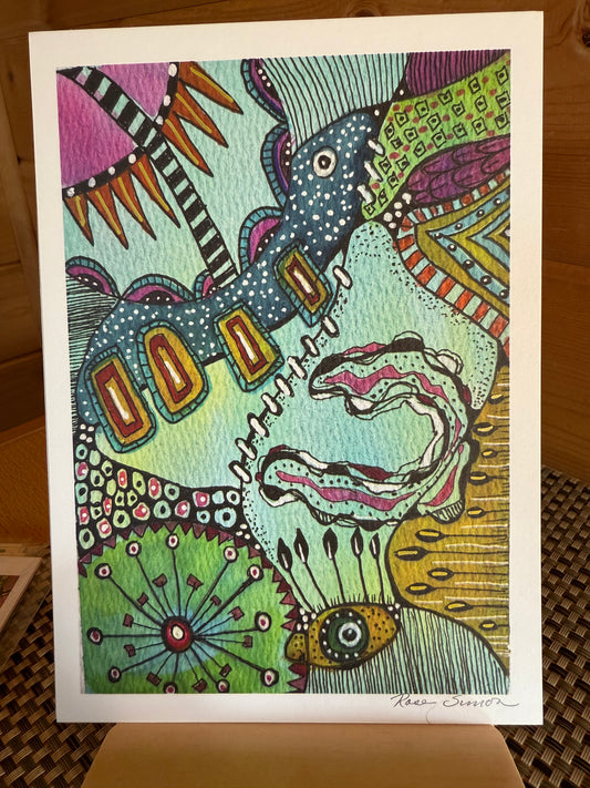 "Passage" - 5×7 Abstract Watercolor & Pen Greeting Card – Whimsical Geometric Art