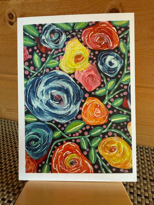 Abstract Colorful Rose Greeting Card – Vibrant Orange & Blue 5×7 Art Card