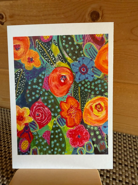 Abstract Flower Greeting Card – "Vibrant Blooms" 5×7 Art Card