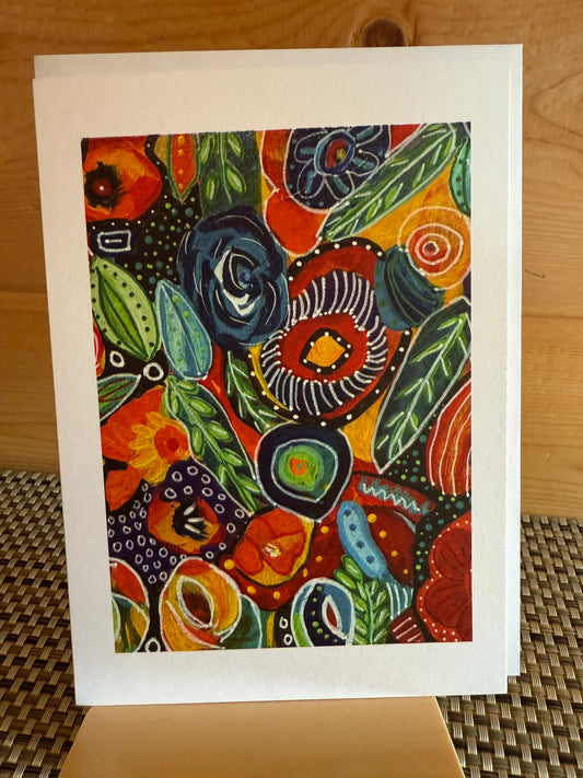 Abstract Tropical Flower Garden Greeting Card – Tropical Glow 5×7 Art Card